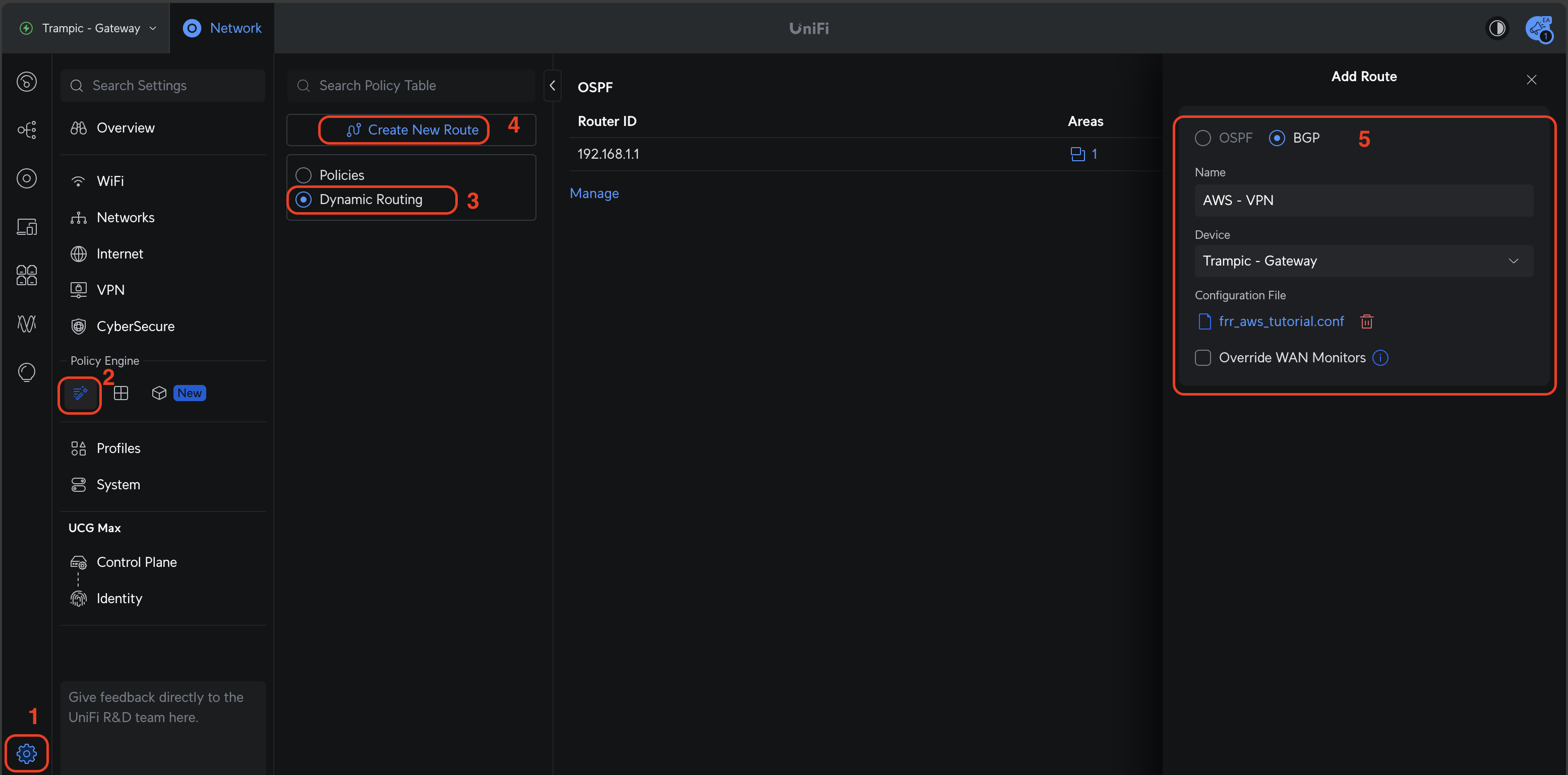 UniFi Console - BGP Configuration