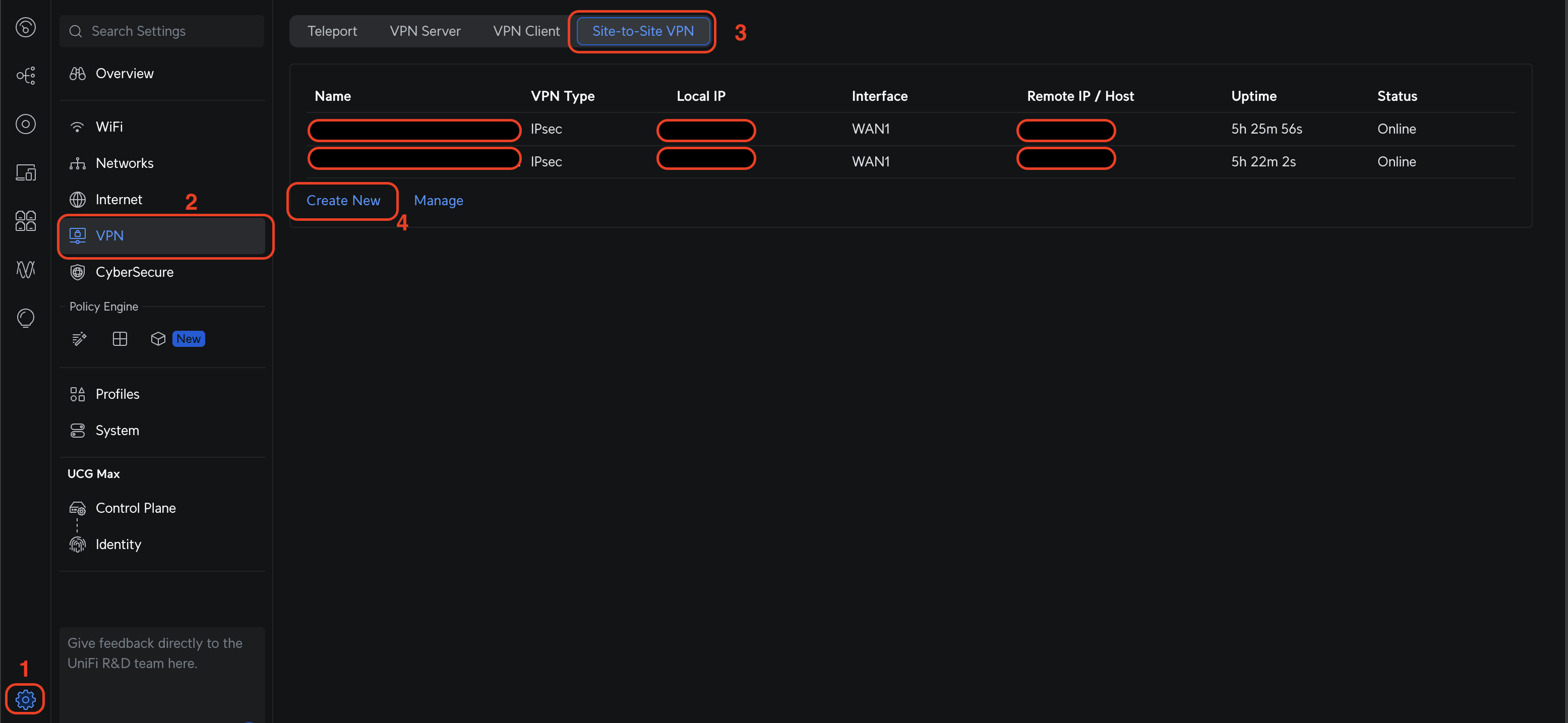 UniFi Console - Step 1: Create VPN